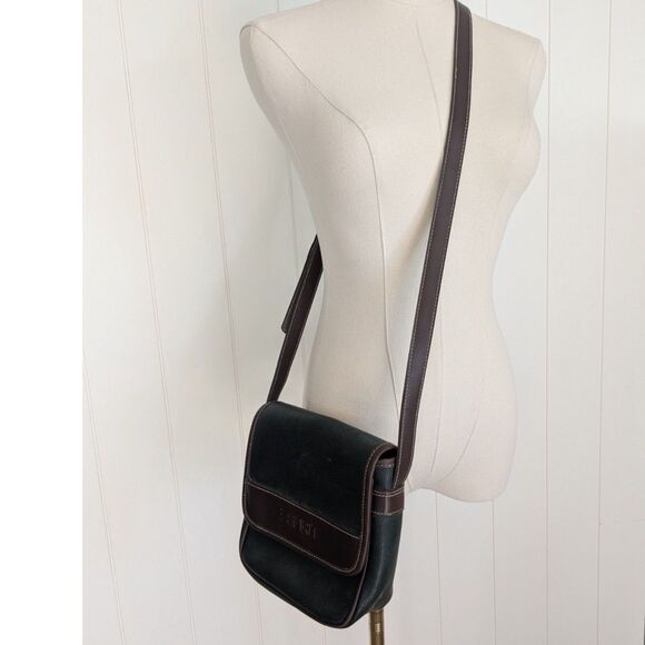 Vintage 80s 90s Esprit Crossbody Bag - Green, Brown - Flap Closure - Picture 1 of 7